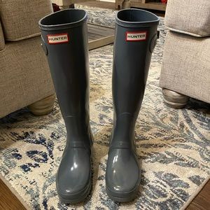 Hunter Original Tall Glossy Charcoal Rain Boot Size 9